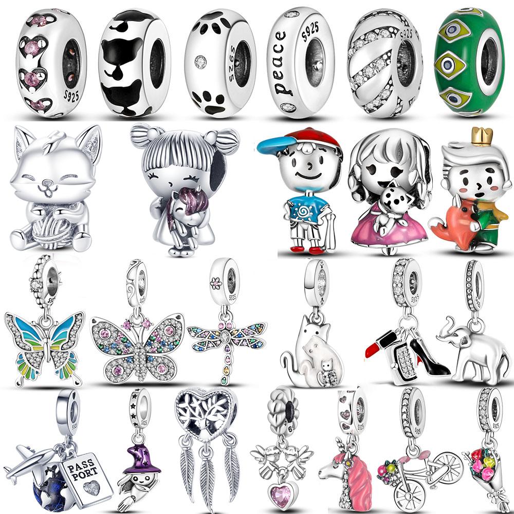 925 Silver Travel Charms Japanese Doll Coffee Cup Plane Camera Dangle Charm Beads Fit Bangle Bracelet Jewelry