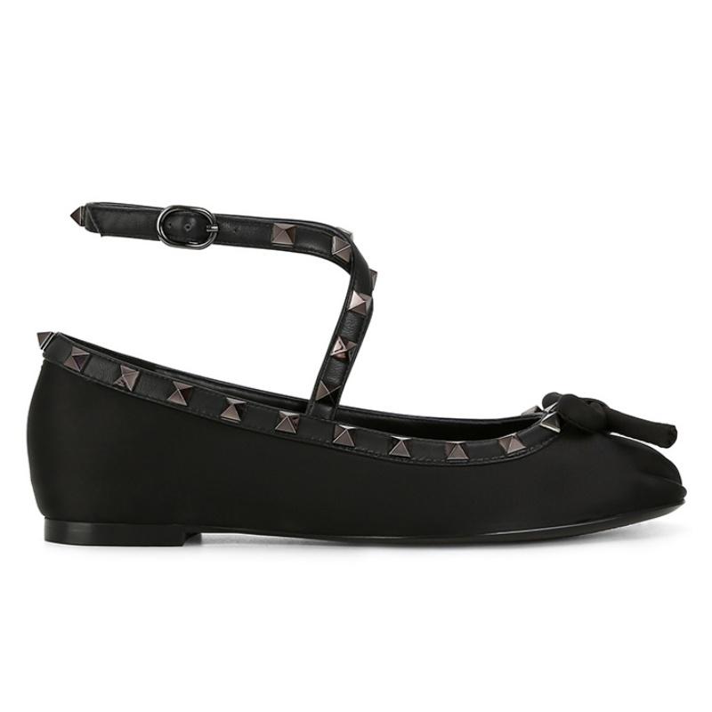 Fashion Ladies Flat Shoes 2025 Summer Fashion Rivets Casual Women Ballet Flats Bow Soft Soled Slip On Flats Ankle Strap Women Shoes