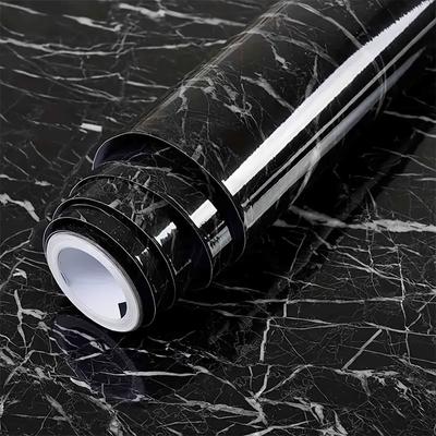 1 Rolle selbstklebendes, glänzendes Kontaktpapier mit schwarzem Marmor, entfernbares, wasserdichtes Vinyl, ölbeständig, hochtemperaturbeständig, abziehbare und aufklebbare Tapete