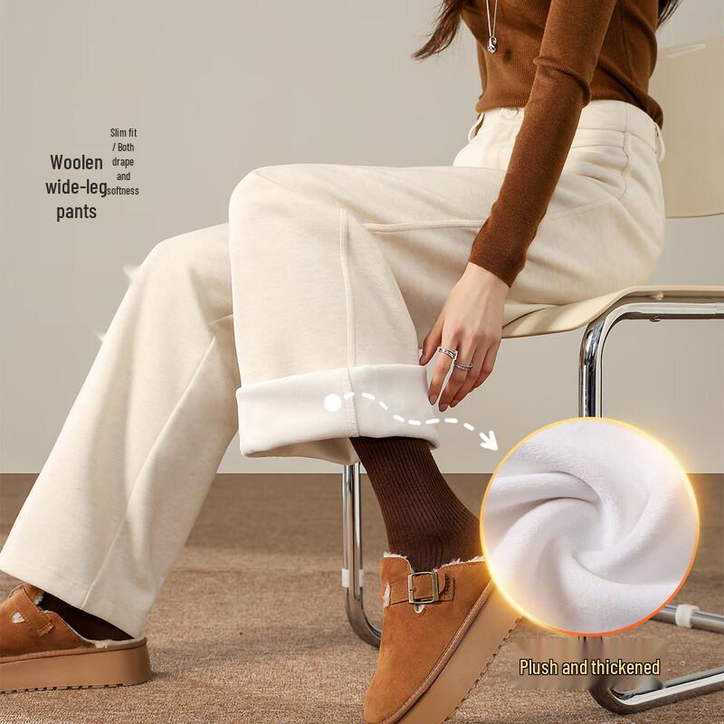 HSTYLE Women's High-Waisted Wide-Leg Acetate Wool Blend Tweed Trousers