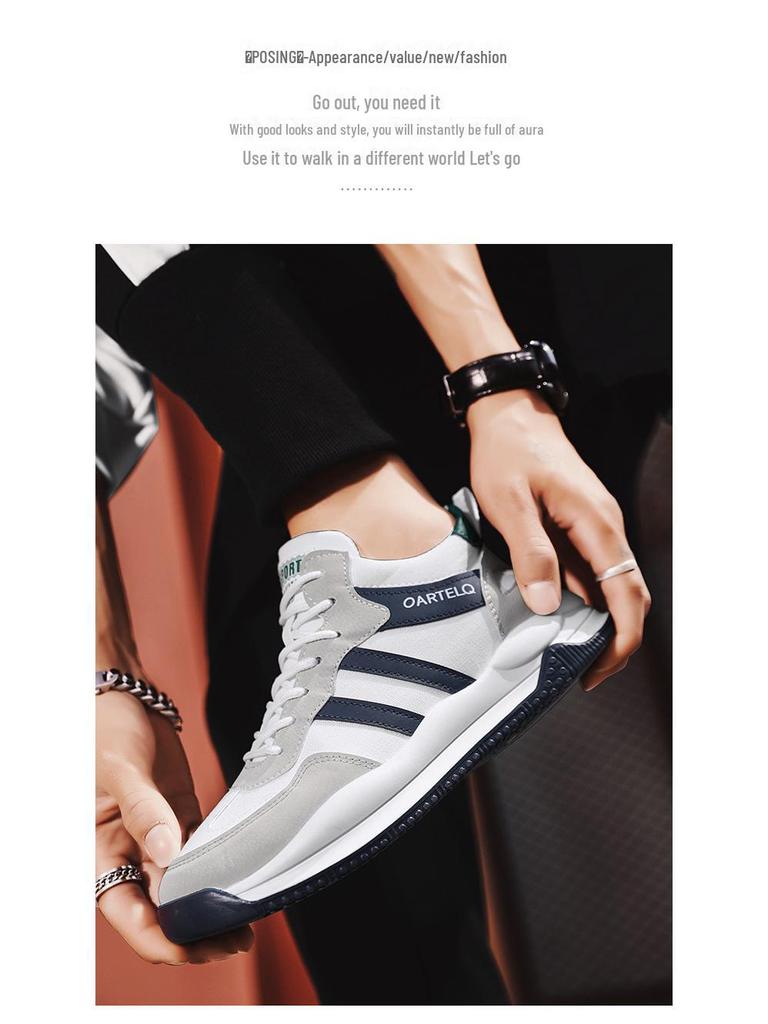 Four Seasons Men's Lace-up Mid-cut Running Shoes - Korean Style Youth Casual Sports Sneakers