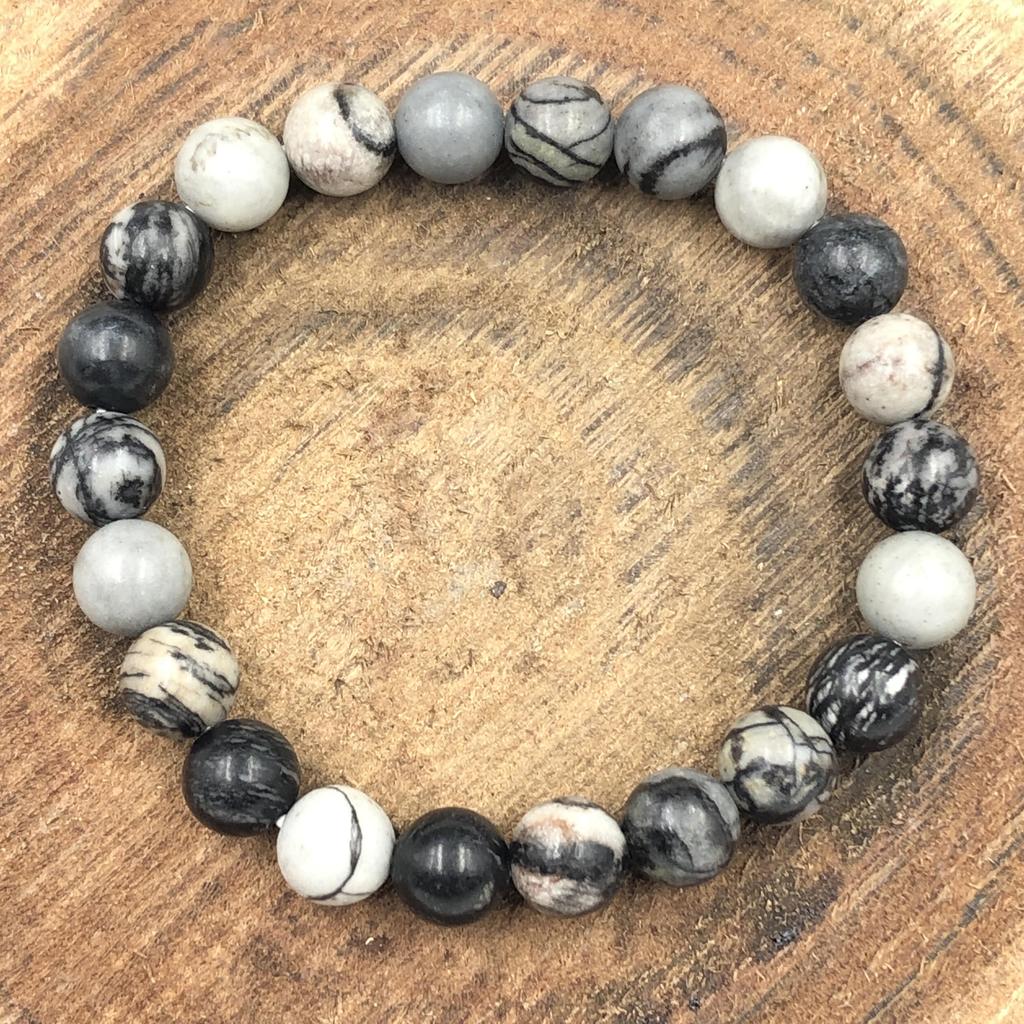 Black Web Jasper Gemstone Gemstone Handmade Beads Bracelet 7.5" Unisex Stretch Bracelet For Anniversary Gift RBB-3