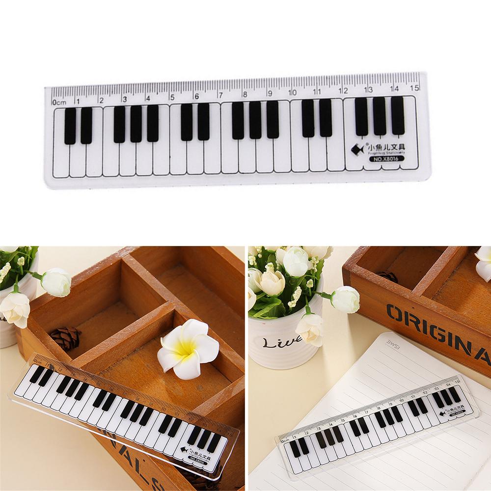 1 Stuk Schattig 15cm Zwart Wit Muzieknoten Piano Transparant Plastic Rechte Linialen Tekenen Meetliniaal Student Kantoorbenodigdheden