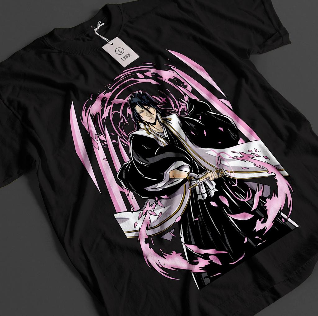 T-shirt Nera con Grafica Spada Sakura di Byakuya Anime Bleach Taglia S4XL
