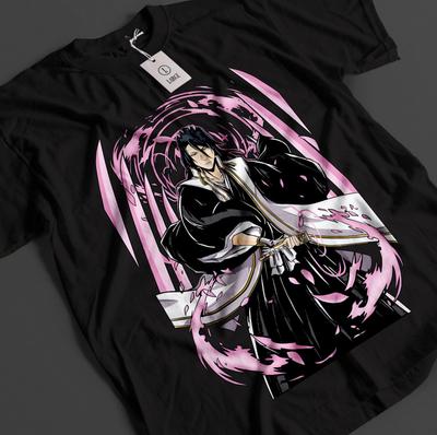 T-shirt Noir Graphique Épée Sakura de Byakuya Anime Bleach Taille S4XL