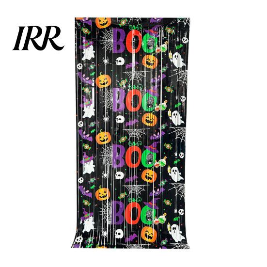 Halloween Event Decoration Foil Fringe Curtain for Halloween, Orange Purple Black Background Holiday Party Backdrop Photo Booth Props, Pumpkin