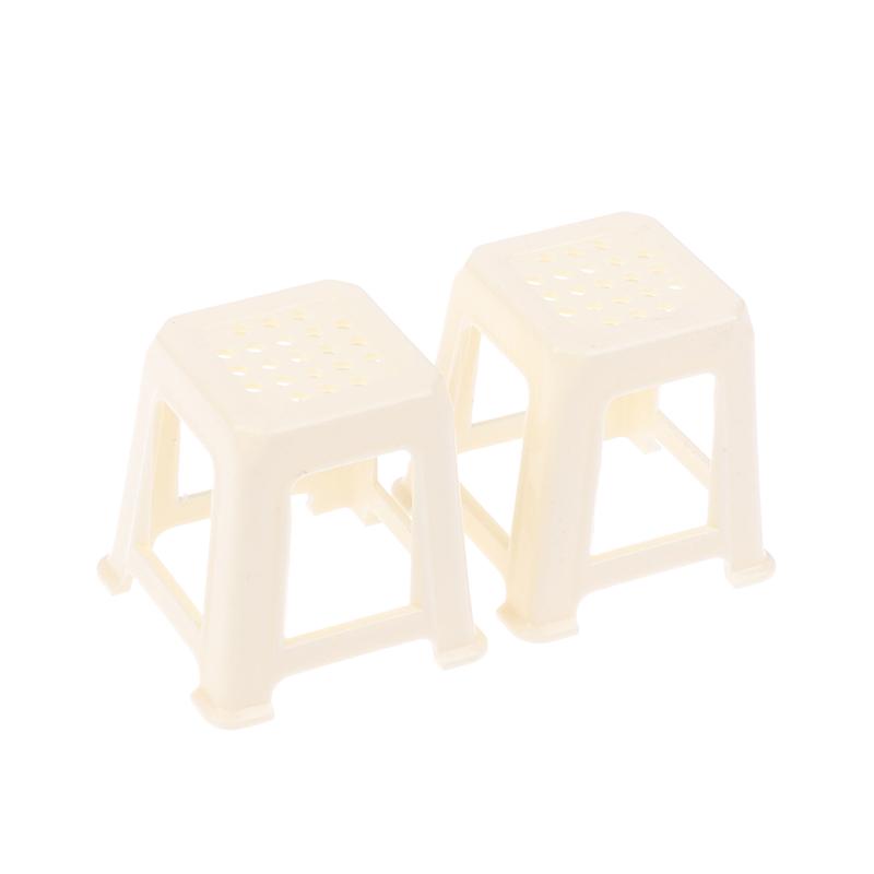 2Pcs 1:12 Dollhouse Miniature Small Chair Plastic Stool Furniture Model Decor Toy Doll House Accessories