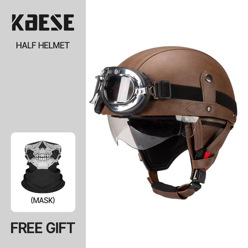 Vintage Half Face Motorcycle Helmet Motorbike Helmets Men Women Unisex Scooter Summer Helmet Black Brown DOT Approved Casque