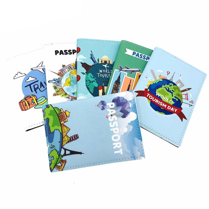 Travel Around The World Leather Passport Cover Men Women Travel Passport Wallet Fashion Printing ID Credit Card Passport Holder