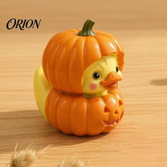 Compact Resin Sculpture for Windows Halloween Pumpkin Duck Ornament, Stacked Yellow Decorative Cartoon Figures Figurines, Cute Mini Desktop Decor Home