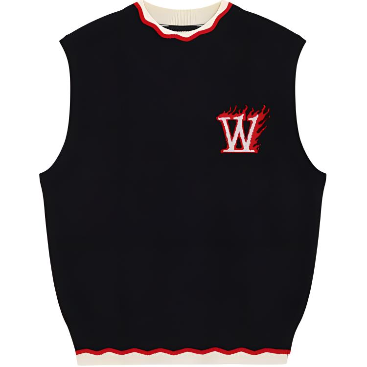 We11done Ss24 Jacquard Logo Knitted Vest Unisex Vests Black WD-KV0-24-627-U-BK