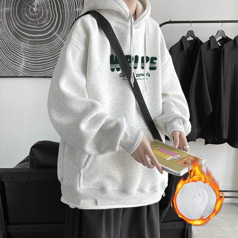 Sweater Men's Hoodie Autumn and Winter Loose Plus Velvet Jacket Hong Kong Style Fashion Pullover Casual Sweater