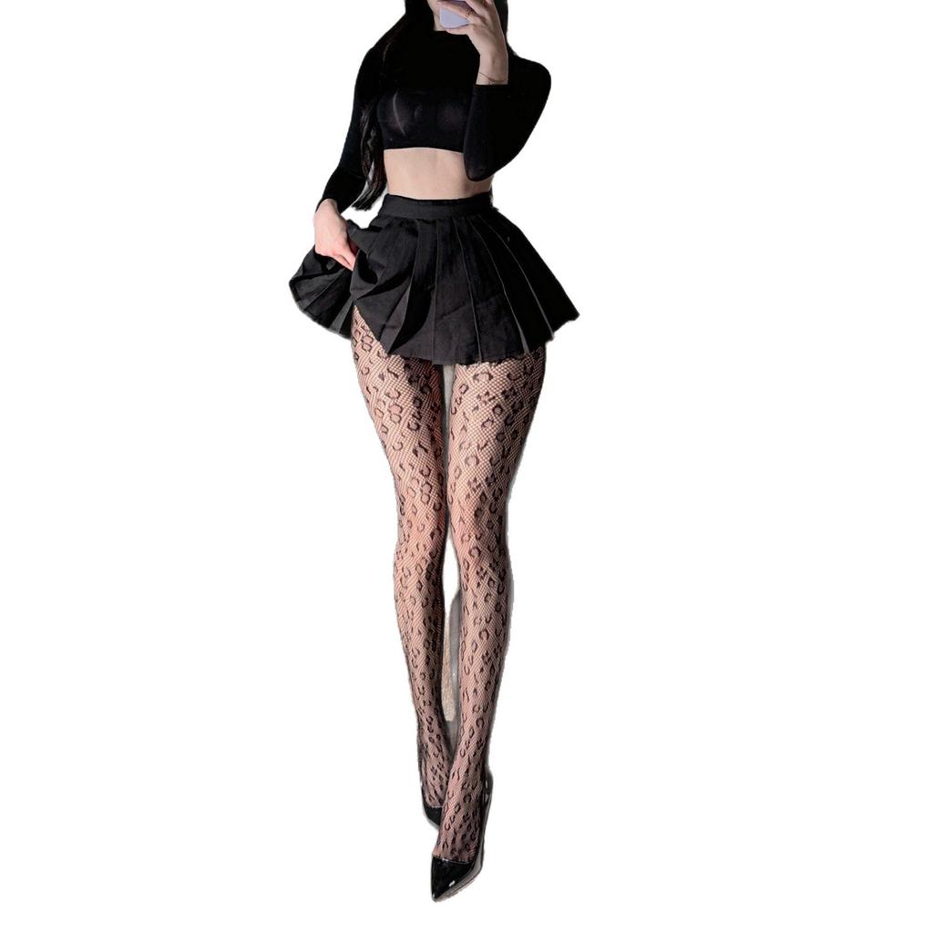 Sexy suspender stockings lace long tube integrated over the knee ultra-thin mood black abstinence HW leopard print 01 not open file