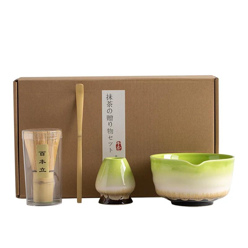 4pcs/set Japanese Ceramic Matcha Gift Box Matcha Tea Set With Whisk And Bowl Sumptuous Grinder Brush Tea Tools Hold