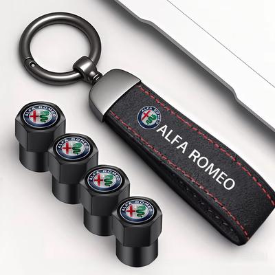EBUW6 Car Tire Wheel Valve Caps Cover Suede Car Key Chain Ring Keychain For Giulia Stelvio Junior Tonale 33 Stradale 4C Giu