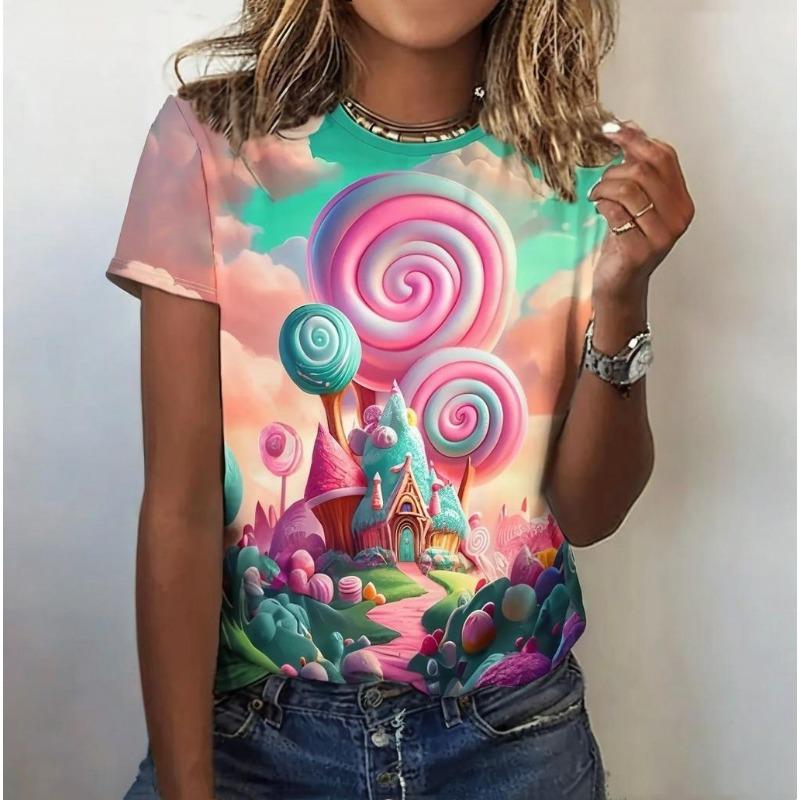 Colorful Floral Printed Women's T-Shirt For Summer Fashions Casual Round Neck Plus Size Tops S-3xl Daily Streetwear Tee 2024 New