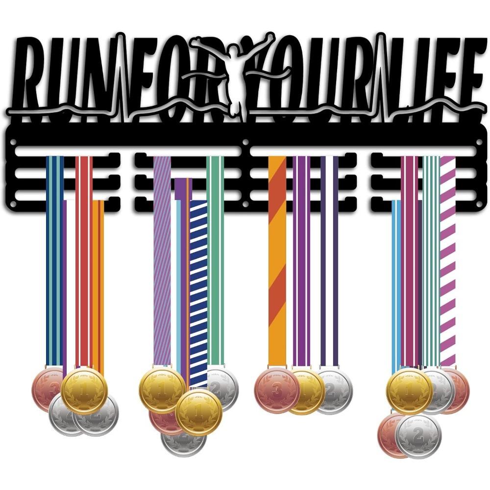 Metal Medal Holder Rack Wall Mounted Black Holds Over 60 Medals for Dancer Runner Ballet Swimmer 15.7 x 6 Inch