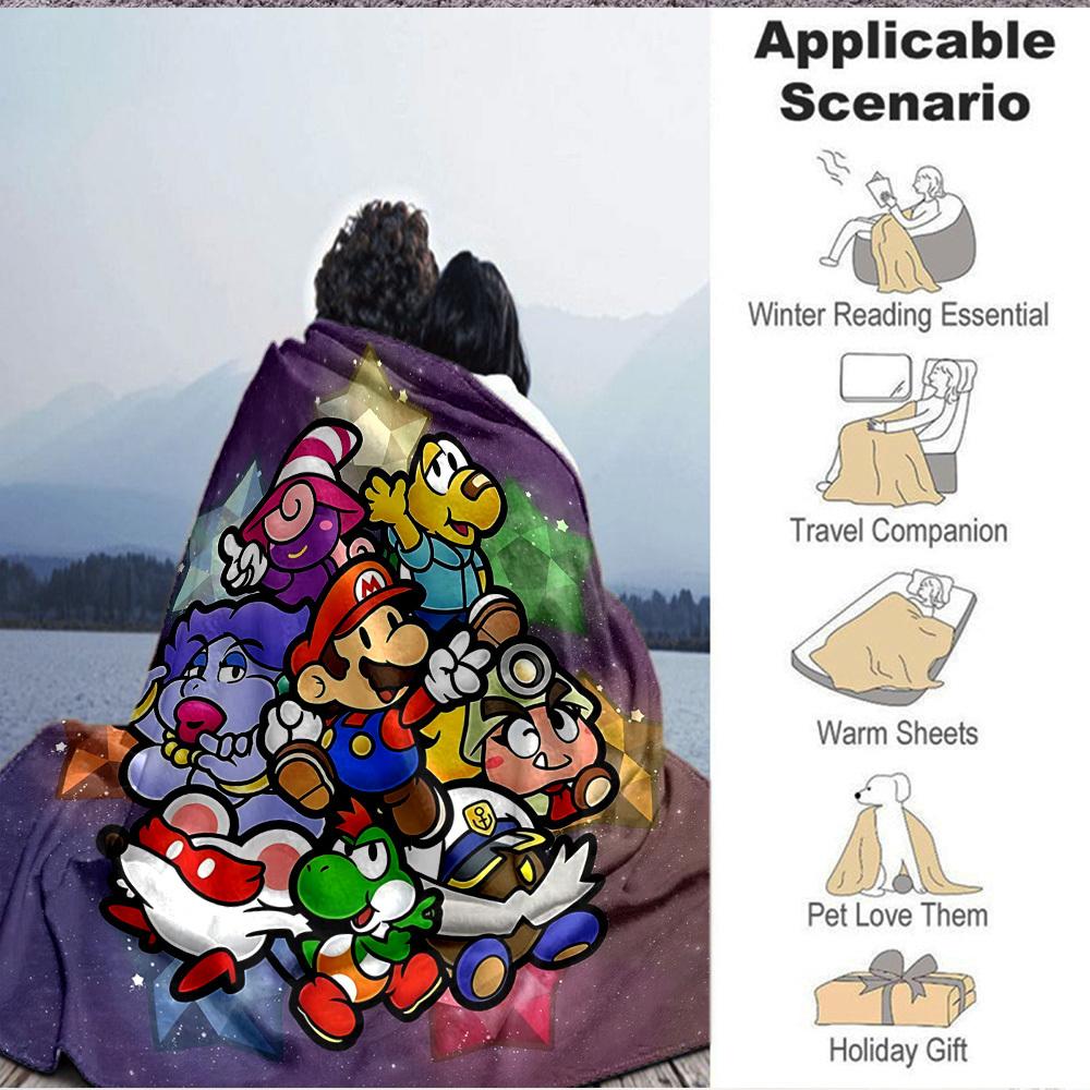 1pc Mario Party Flannel Blanket, Soft Skin Friendly with Digital Printing, Various Sizes Available for Family, Friends, Birthday