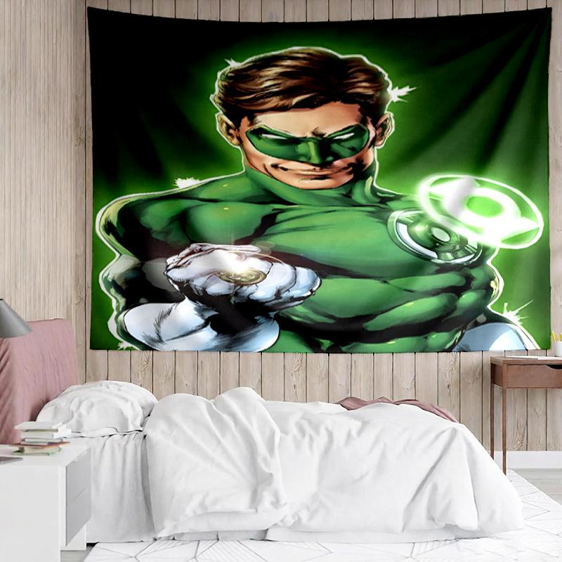 Green Lantern Print Tapestry, Backdrop, Easy Setup, Ideal for Bedroom, Office & Living Room, with Aesthetic Wall Hanging Decor.