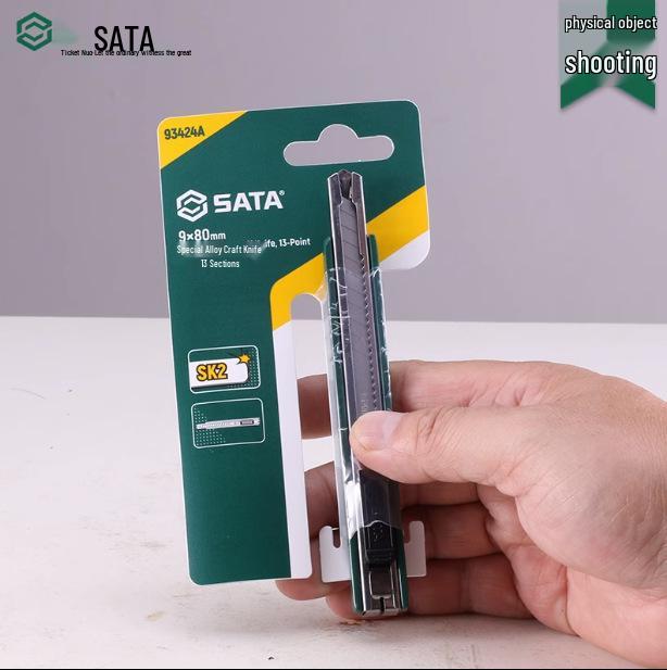 SATA Tools 9MM Zinc Alloy Safety Utility Knife 93424A Box & Paper Cutter with 13 Sections (9x80)