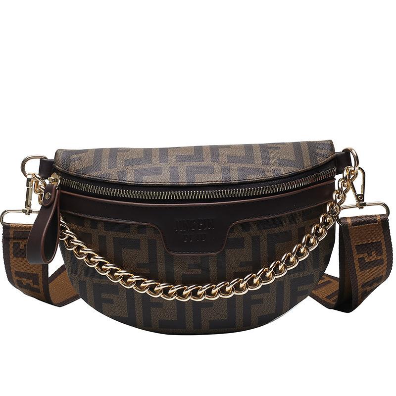 New Women's Hundreds of Waist Bag Girls Chest Bag Wide Shoulder Strap Single Shoulder Crossbody Bag Fashion Chain Decoration PU
