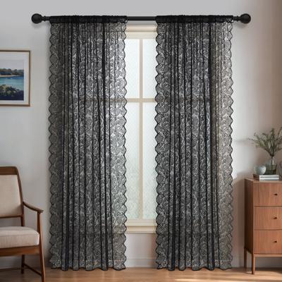 2pcs Vintage Lace Gauze Curtain Mesh Translucent Curtain Rod Through Curtain