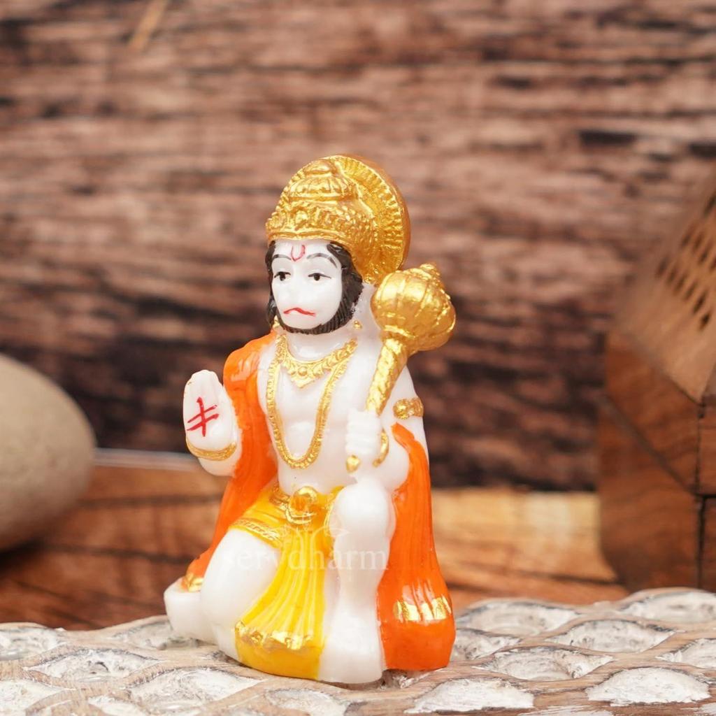 Hanuman Ji Murti Blessing with Gada Sitting Lord Balaji Bajrangbali Sankat Mochan Bhagwan Idol for Temple Car Dashboard