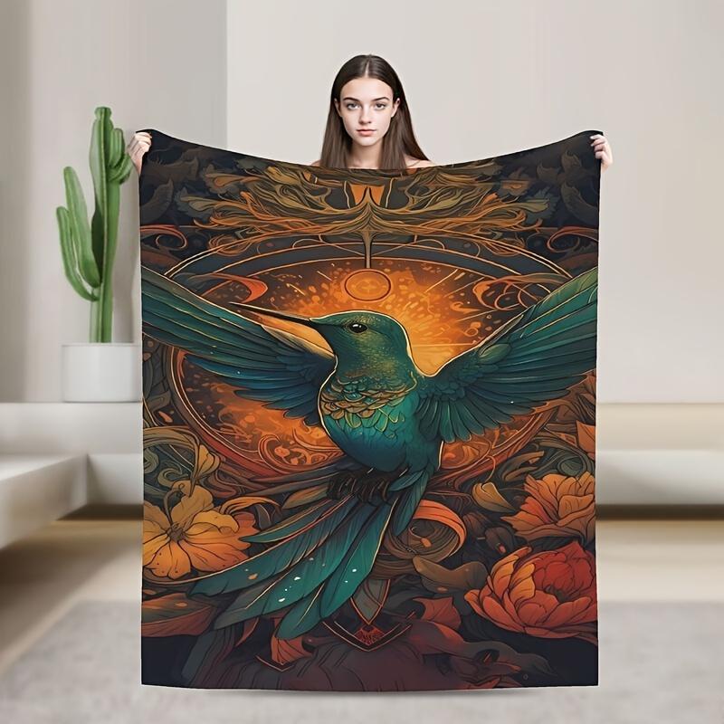 Hummingbird flower digital printed flannel blanket suitable for bedrooms, cars, outdoors, sofas,travel,offices,camping,best gift