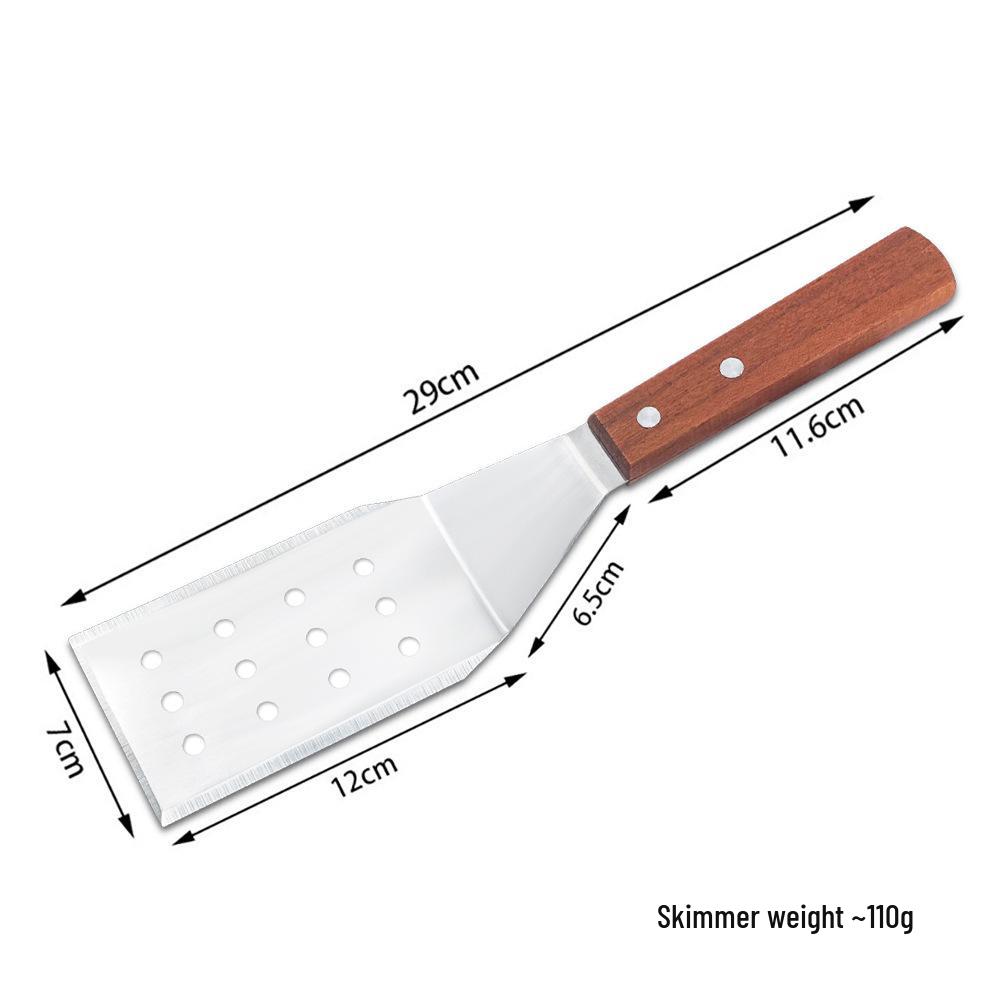 Multi-functional Stainless Steel BBQ Spatula with Wood Anti-slip Handle for Outdoor Grilling and Steak Frying