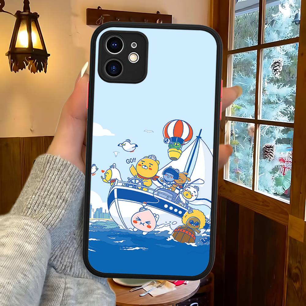 Cartoon K-KAKAO CUTE F-FRIENDS For IPhone 11 12 13 14 15 16 Pro Max Plus X XS MAX Shockproof Matte Back Cover