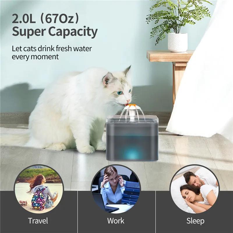 Automatic Cats and Dogs Water Fountain with LED Lighting USB Pet Water Dispenser with Recirculate Filtring for Pet Feeder