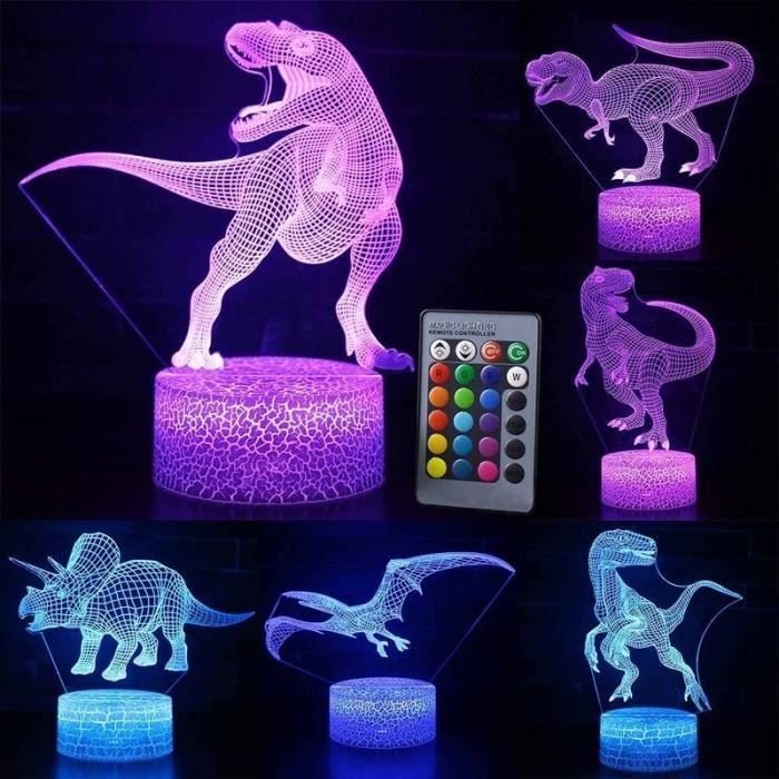 Lampe LED 3D - Dinosaure - Noir - 7 couleurs - Télécommande - Intérieur