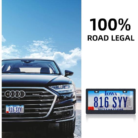 EWBN Carbon Fiber License Plate Frame,1 Pack Black License Plate Frames With Screws & Caps,Classic Carbon Fiber Design Car Black License Plate