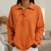 Women's Orange Waffle Knit Polo Shirt Lace-Up Neck Oversized Long Sleeve Casual Loose Comfortable Daily Wear Top