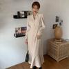 Long Suit Collar Dress Gift Belt Slimming Up The Waist Temperament Long Sleeved Fishtail Long Skirt Commute Spring Autumn