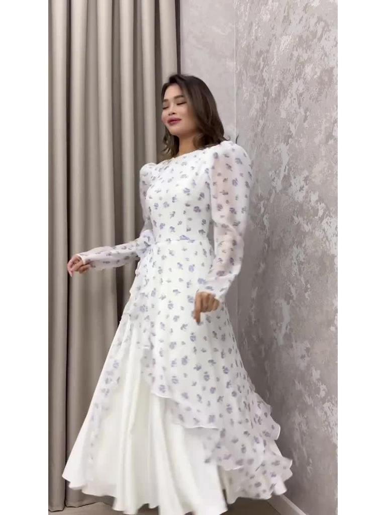 2025 Summer Floral Long Sleeve Maxi Dress - Elegant European & American Style