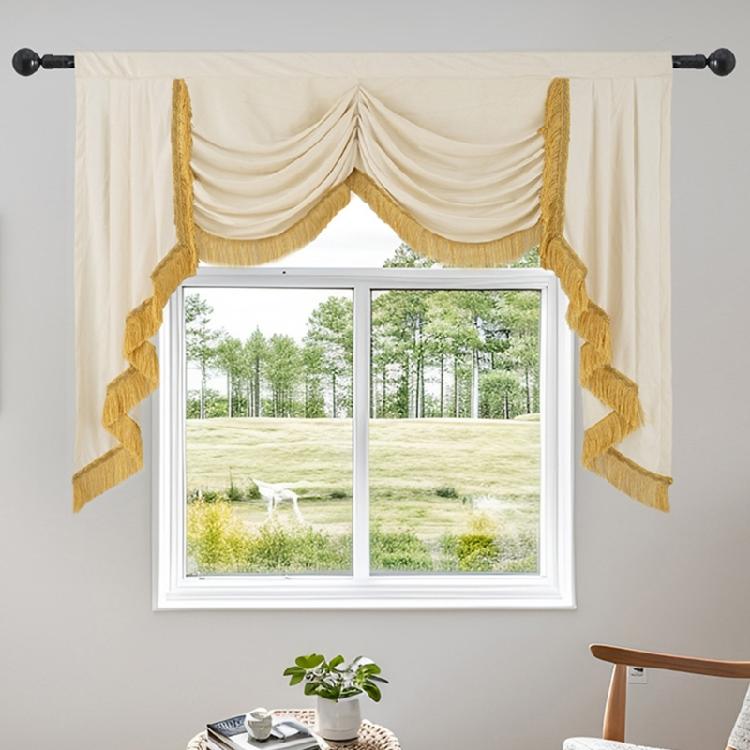 Soundproof Blackouts Valance With Decorative Tasseled Border Rippled Texture Flame Retardant Drapes