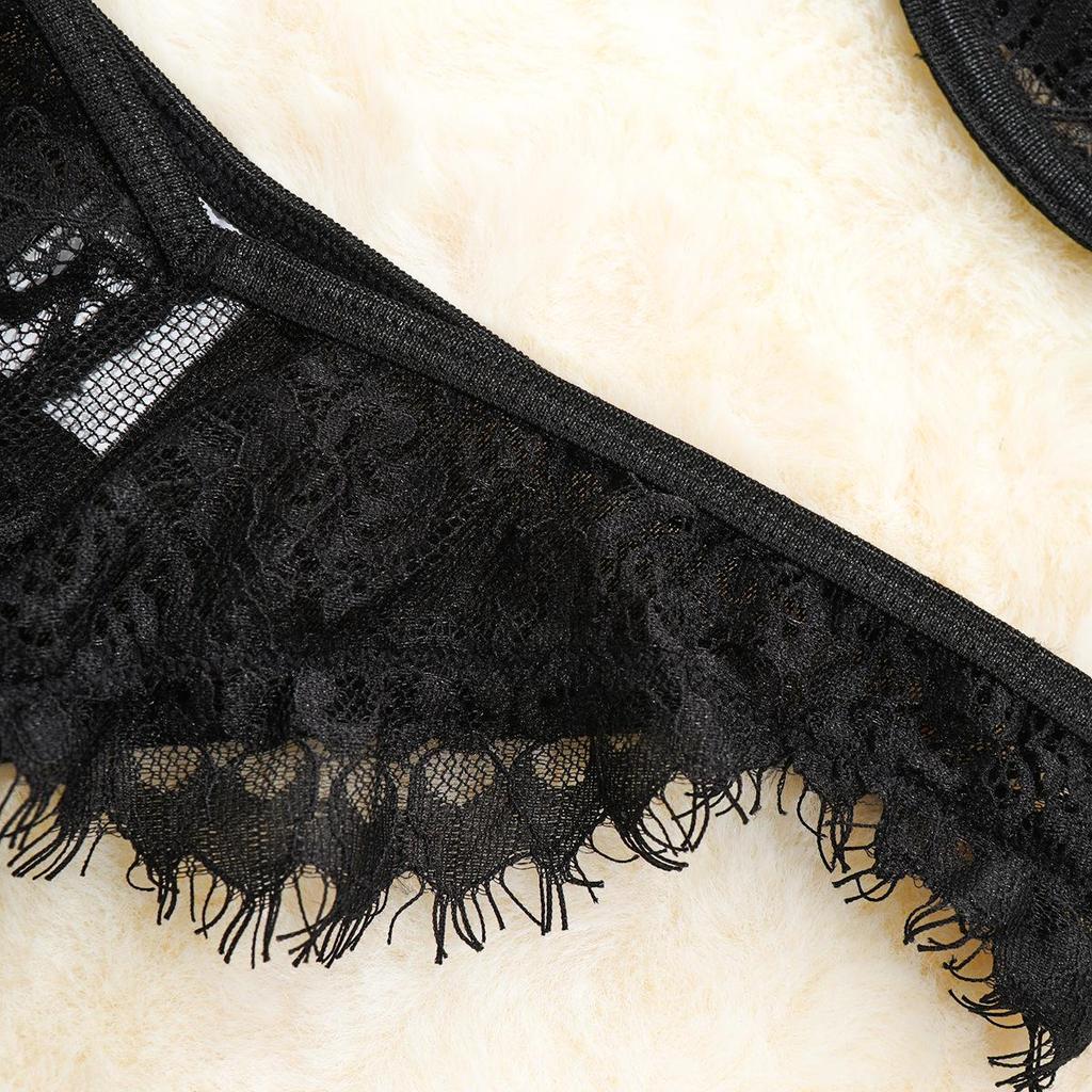 Sexy Underwire Lace Trim Mesh Lingerie Set