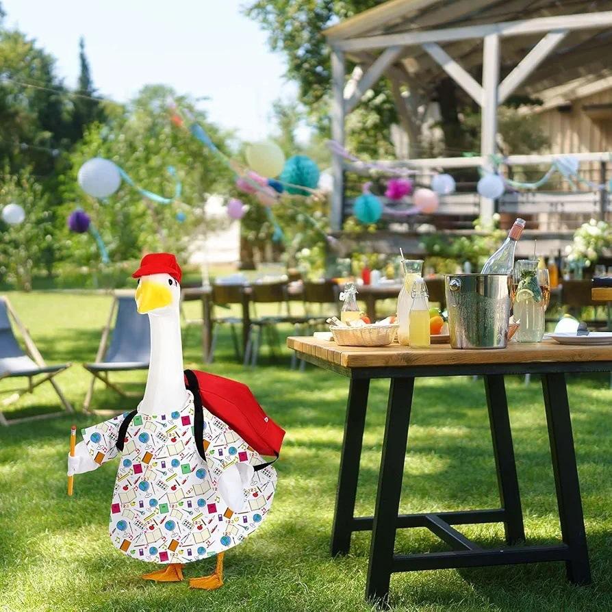 1Set Goose Outfit 23 Inch School Opening Porch Gooes Costume Set Lawn Goose Clothes for Home Yard Patio Garden Statue Decoration