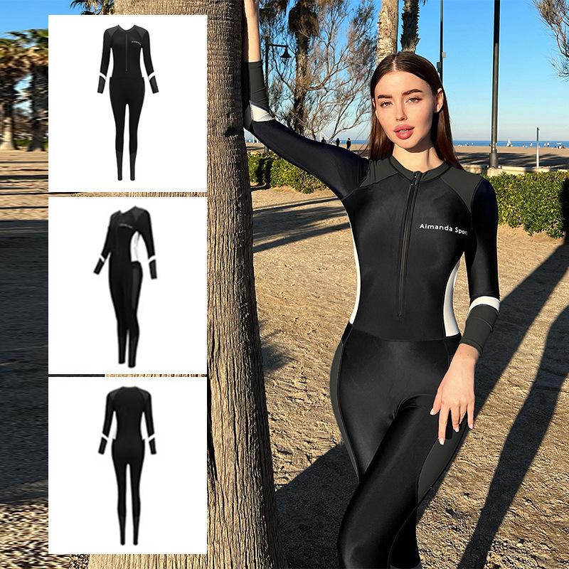 2024 Two-Color Women's Slimming High-Waist One-Piece Surf & Dive Swimsuit