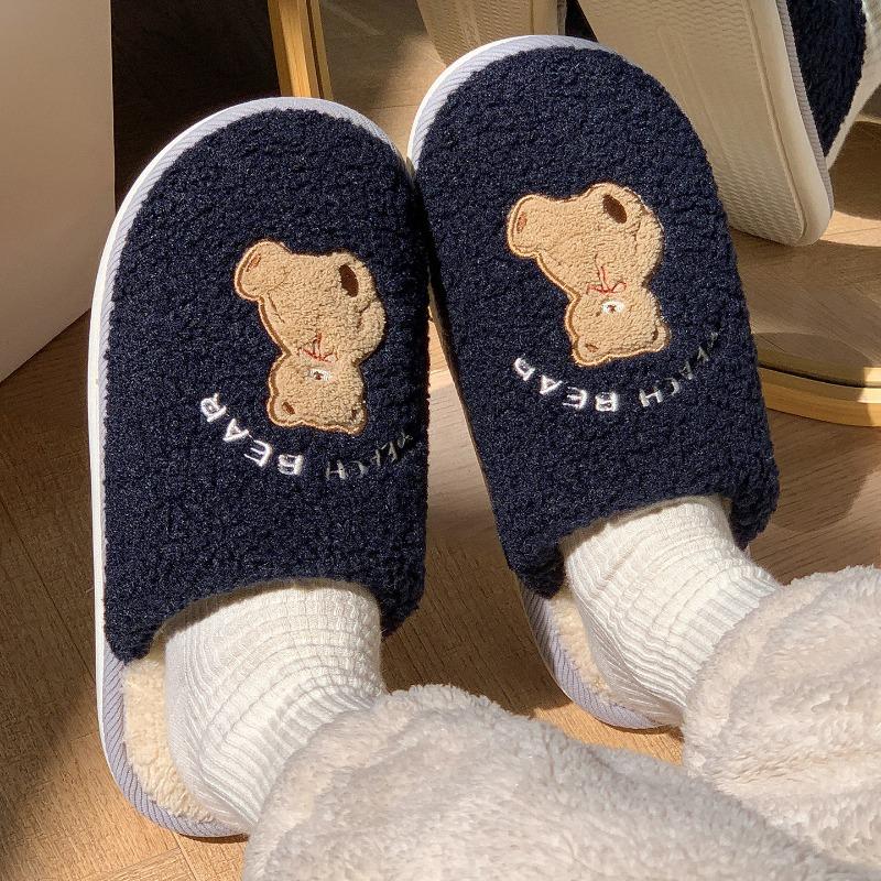 Cute Cartoon Cotton Slippers Men's Autumn and Winter Indoor Home Velvet Warm New Couple Fluffy Slippers