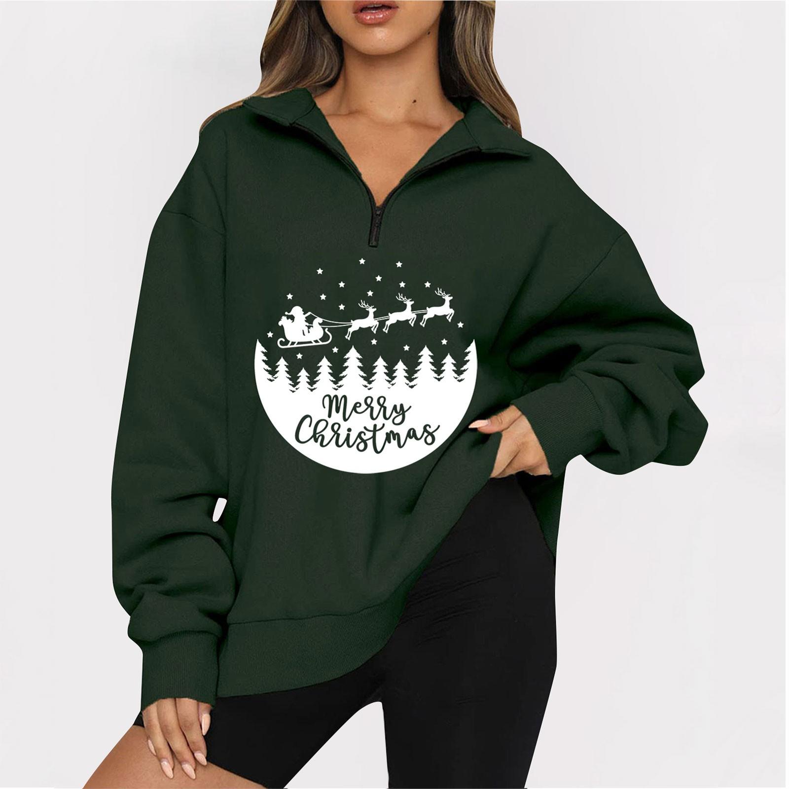 

Женская повседневная модная толстовка на молнии с длинным рукавом и рождественским принтом, топ