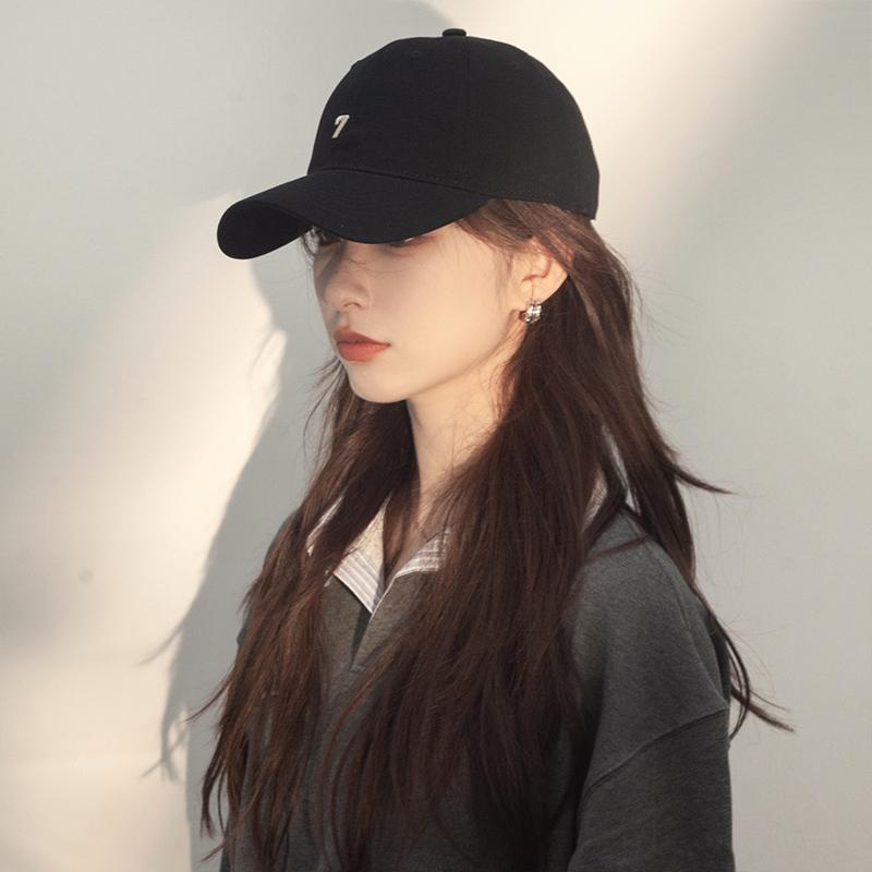 Embroidery Letters Black Baseball Cap Women's Spring Summer and Autumn Sun Hat Showing a Small Face Soft Top Wide Brim Cap
