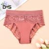 Women Underpants High Waist Hollow Out Lace Soft Breathable Anti Septic Stretchy Moisture Wicking Flower Embroidery Mesh Lady Panties Briefs