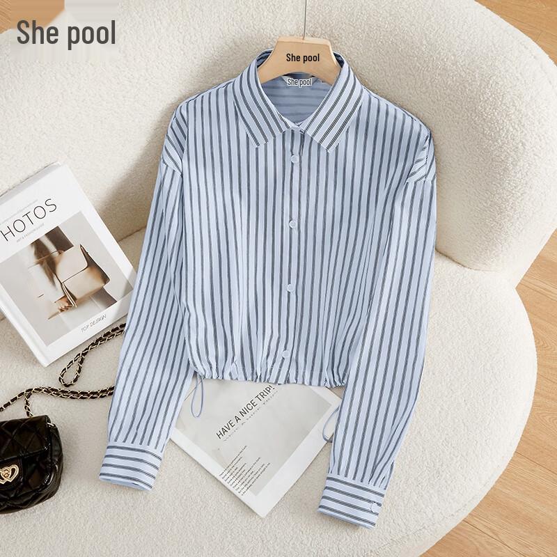 Women s Striped Loose-Fit Drawstring Short Shirt XL