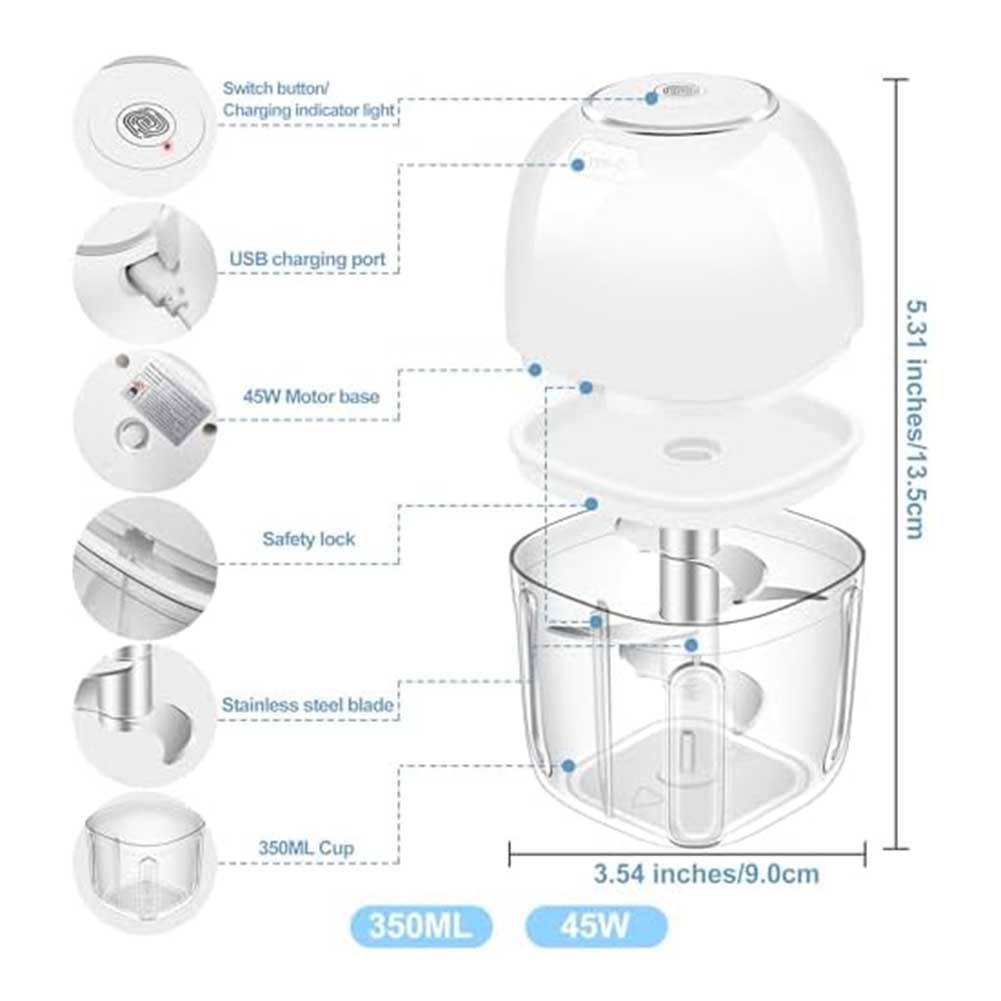 Outdoor Cooking 13*8*8cm Efficient Food Chopper Compact Electric Garlic Chopper Food Processor Quick Meal Prep