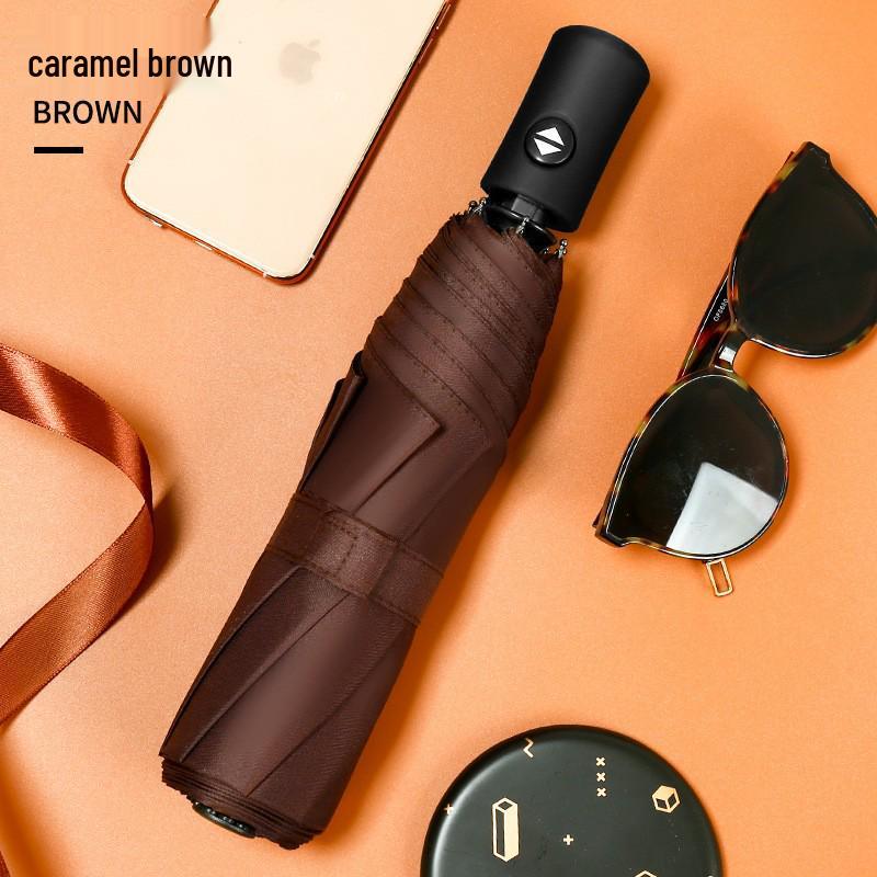 Ten-Rib Automatic Black Glue Sun and Rain Protection Umbrella, Three-Fold Design with Custom Logo Option