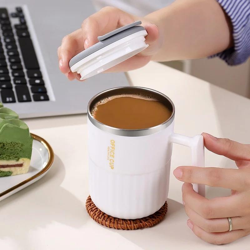 450ML Stainless Steel Mug Double-layer Ironing Thermos Cup Home Office Dormitory with Cover Coffee Cup Tea Cups Portable