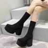 Women Mid Calf Sock Boots High Heels Platform Shoes Woman Designer New Fad Goth Boots Walking Dress Mujer Trend Chelsea Boots
