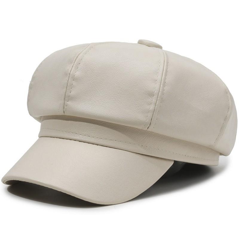 Fashion Women's Beret Hat, Winter Korean Style Leather Peaked Cap, Plain Color Baker Boy Hat for Women